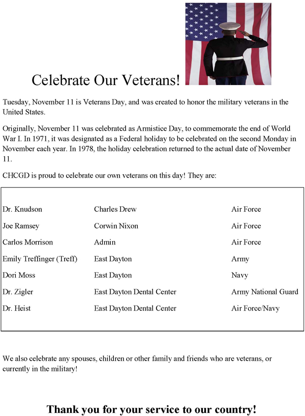 We Celebrate Our Veterans at Community Health Centers of Greater Dayton OH